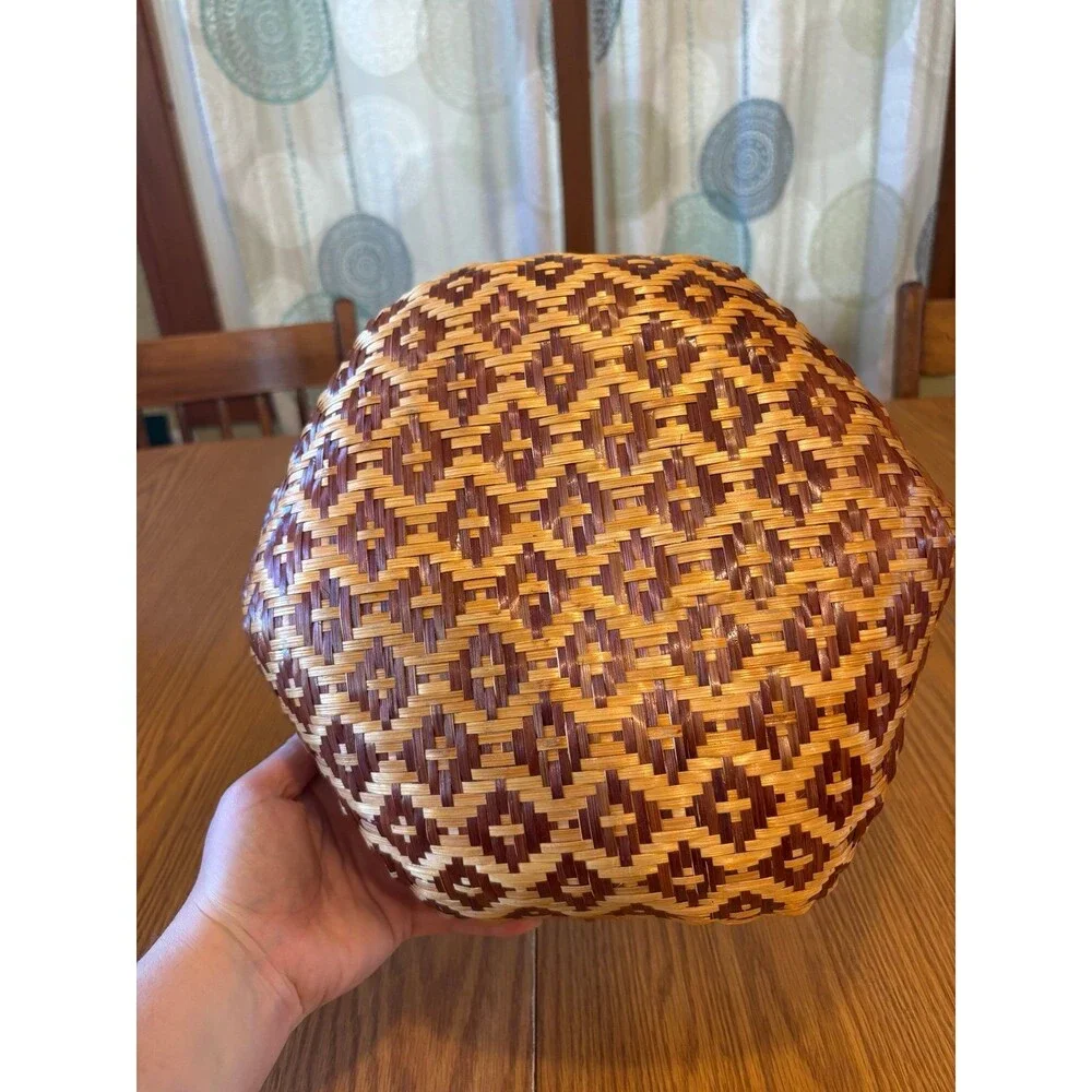 Vintage Hexagon Woven Basket Rustic Boho Home Decor geometric 11.5 x 4